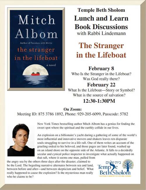 Banner Image for Lunch & Learn with Rabbi Lindemann discussing Mitch Albom's book